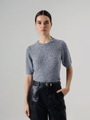 Womens Brushed Cashmere Short Sleeve Sweater in Light Blue