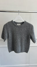 Womens Brushed Cashmere Short Sleeve Sweater in Light Gray