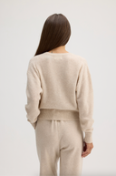 Women's cashmere knit ribbed cardigan in Oatmeal