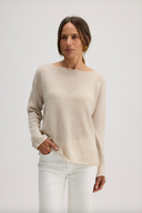 Women's boat neck cashmere pullover sweater in Heather Brown