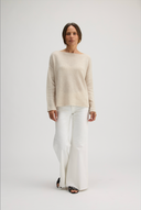 Women's boat neck cashmere pullover sweater in Heather Brown