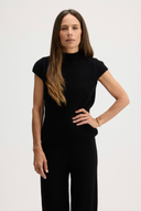 Women's short sleeve mock neck cashmere tee in Black