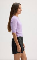 Women's short sleeve silk cashmere sweater in Lilac