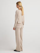 Women's lightweight oversized off the shoulder cashmere sweater in Taupe