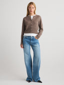 Women's silk cashmere cardigan button up sweater in Brown