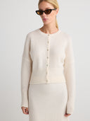 Women's silk cashmere cardigan button up sweater in White