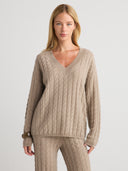 Women's v neck cashmere sweater in Taupe