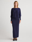 Women's silk cashmere slip skirt in Navy