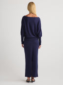 Women's lightweight oversized off the shoulder cashmere sweater in Navy