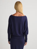 Women's lightweight oversized off the shoulder cashmere sweater in Navy