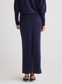 Women's silk cashmere slip skirt in Navy