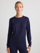 Women's silk cashmere cardigan button up sweater in Navy Blue