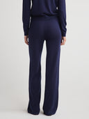 Women's wide leg silk cashmere pants in Navy