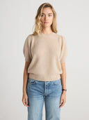 Women's short sleeve cashmere tee in Sand