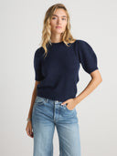 Women's short sleeve cashmere tee in Navy Blue