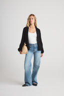 Women's oversized cashmere no button/open cardigan in Black