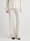 Women's wide leg cashmere cable knit  sweatpants in Ivory