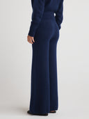 Women's wide leg silk cashmere lounge pants in navy | Shop cashmere sweatpants & trousers