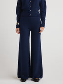 Women's wide leg silk cashmere lounge pants in navy | Shop cashmere sweatpants & trousers
