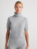 Shop women's lightweight cashmere short sleeves turtleneck sweater in Light Gray