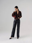 Womens Brushed V Neck Cashmere Cardigan Sweater in  Dark Brown