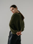 Women's Oversized Open Cashmere Cardigan with No Button in Bay Leaf