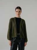 Women's Oversized Open Cashmere Cardigan with No Button in Bay Leaf