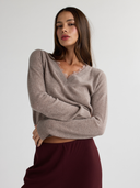 CIEL V Neck Sweater With Lace Trim