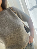 Womens Brushed Cashmere Short Sleeve Top in Light Gray