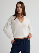 CIEL V Neck Sweater With Lace Trim