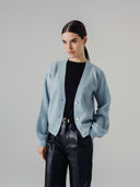 Women's lightweight cashmere ribbed cardigan in Light Blue