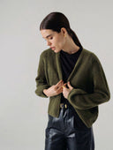 Women's Oversized Open Cashmere Cardigan with No Button in Bay Leaf