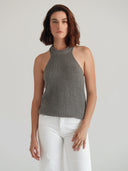 Womens Cashmere Halter Tank Top in Heather Gray