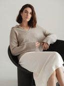Women's V neck sweater in Taupe