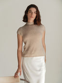 Women's short sleeve cashmere tee in Beige