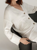 Women's off the shoulder cotton cashmere blend sweater in Ivory