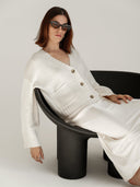 Women's off the shoulder cotton cashmere blend sweater in Ivory