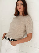Womens Brushed Cashmere Short Sleeve Top in Earth