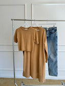 Women's long open front cashmere duster cardigan in Beige