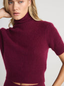 Ladies Cashmere Short Sleeves Turtleneck Sweater in Burgundy I Front View