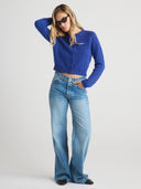 Women’s Long Cashmere Top Cardigan Sweater in Cobalt Blue I Front View