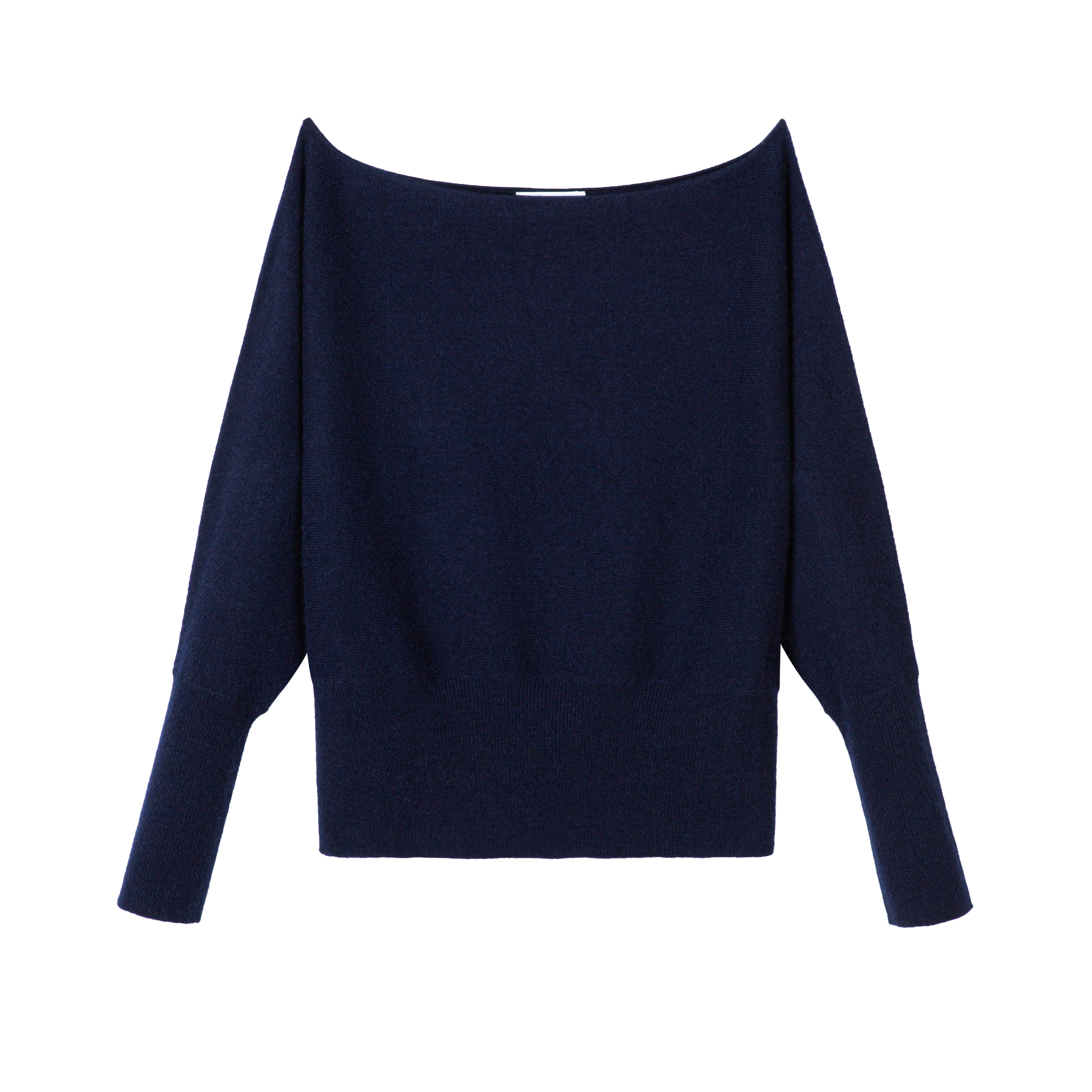 Women's Off-the-shoulder Cashmere Sweater in Navy | MIMI – W.CASHMERE