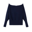 Ladies Off-the-shoulder Cashmere Top in Navy |  Product View