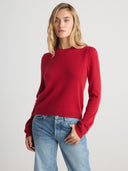 Ladies Puff Sleeve Cashmere Crewneck Shirt in Red I Front View