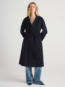 Lady's Plush & Luxury 100% Wool Robe Coat in Navy I Front View