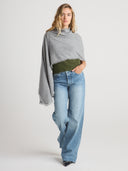 Women's Warm Cashmere Scarf with Fringe in Heather Grey | Front View
