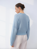 Women's lightweight cashmere ribbed cardigan in Light Blue