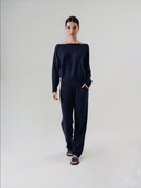 Womens Oversized Off the Shoulder Cashmere Sweater in Navy