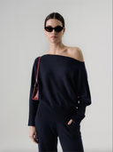 Womens Oversized Off the Shoulder Cashmere Sweater in Navy