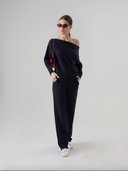Womens Oversized Off the Shoulder Cashmere Sweater in Navy